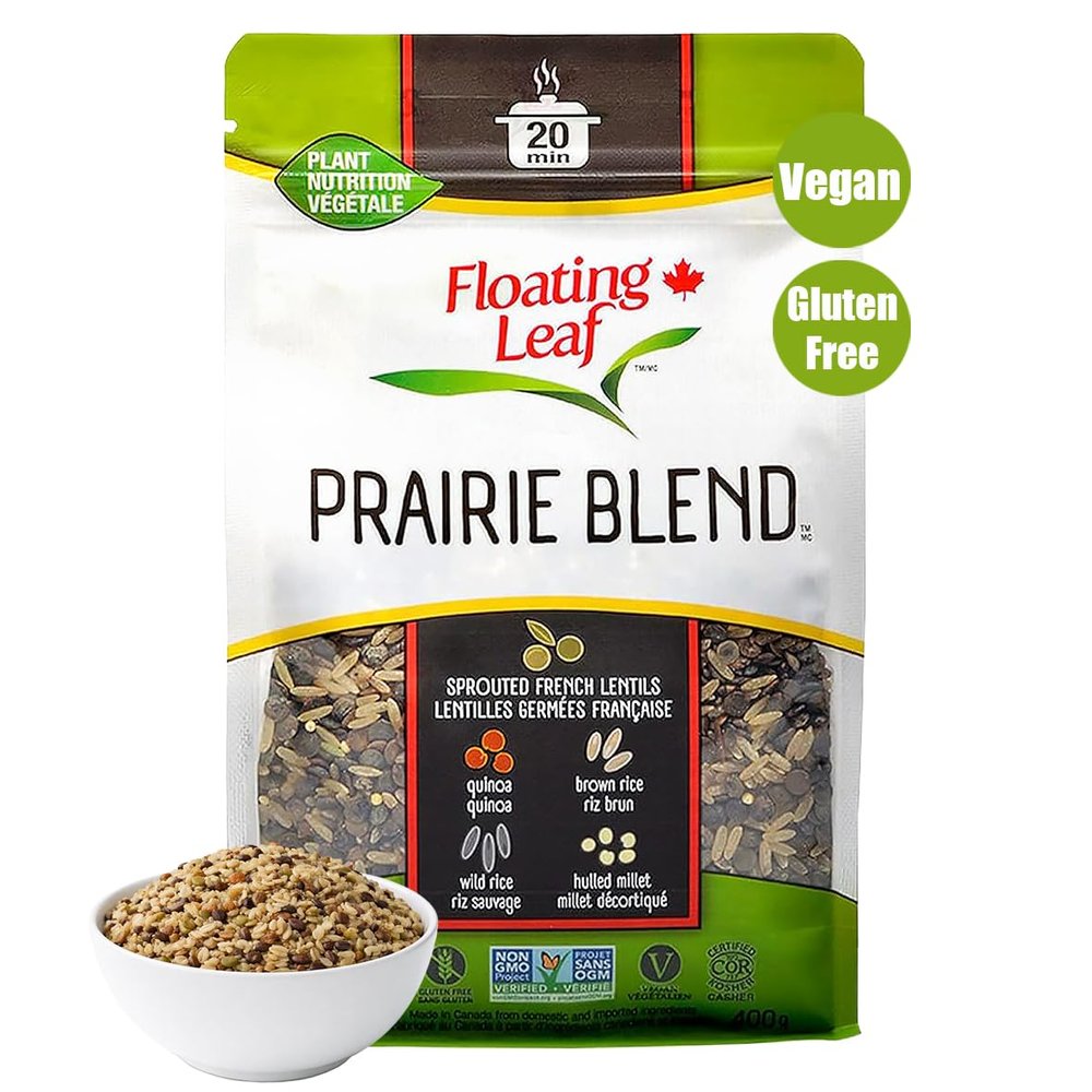 1 Pack x 14 ounces Prairie Blend, Brown Rice, Wild Rice, Hulled Millet, and Sprouted French Lentils and Quinoa, Non Gluten, Non-Gmo, Kosher and Vegan - Floating Leaf
