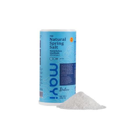 MAY Ancient Natural Spring Fine Ground Salt Shaker 8.8 oz - Hand-Harvested, Kosher, Microplastic-Free, Mineral-Rich, Chemical-Free, Unrefined Healthy Salt, Cooking, Baking, Low Sodium Diets