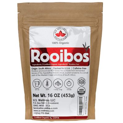 Rooibos Tea 1LB (16Oz) 100% CERTIFIED Organic (USDA seal) | Red Rooibos Loose Leaf Tea | South African Red Bush Herbal Tea| (200+ CUPS) | Non-GMO | Keto Friendly