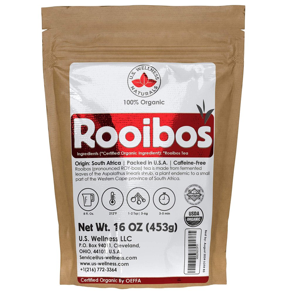 Rooibos Tea 1LB (16Oz) 100% CERTIFIED Organic (USDA seal) | Red Rooibos Loose Leaf Tea | South African Red Bush Herbal Tea| (200+ CUPS) | Non-GMO | Keto Friendly