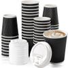 Fit Meal Prep 50 Pack 12 oz Black Disposable Coffee Cups with Lids, Corrugated Triple Wall To Go Hot Cups, Insulated Paper Coffee Cups for Hot Beverages, Travel, Home, Office (White Lids) view 1