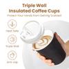 Fit Meal Prep 50 Pack 12 oz Black Disposable Coffee Cups with Lids, Corrugated Triple Wall To Go Hot Cups, Insulated Paper Coffee Cups for Hot Beverages, Travel, Home, Office (White Lids) view 3
