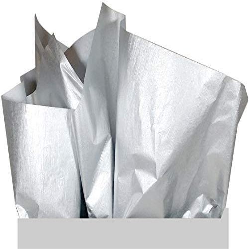 UNIQOOO 100 Sheets Metallic Silver Foil Gift Tissue Paper Bulk, 20X14 Inch, Art Wrapping Paper for Gift Bag Box Packing, Wedding Birthday Party Favor, Pom Pom Piata Tassel