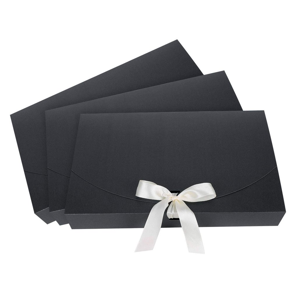 10Pcs Rectangle Presents Box Paperboard Gift Packaging Box with Ribbon Bowknot Bracelet Necklace Shirt Lingerie Wrapping Box for Valentine Day Birthday Wedding Anniversary Bridal Shower Party (black)
