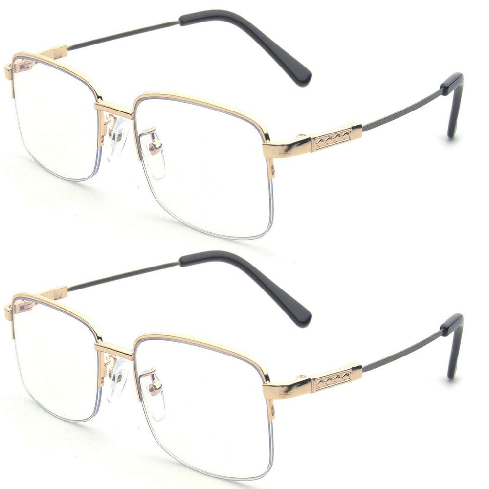 2 Pairs Men Women Gold Reading Glasses Blue Ray Block Progressive Reader With Case Titanium Flex Frame (2 Pairs - Gold, 1.00)