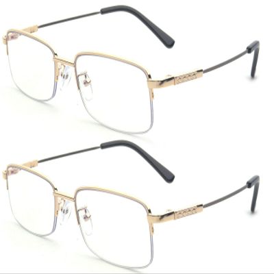 2 Pairs Men Women Gold Reading Glasses Blue Ray Block Progressive Reader With Case Titanium Flex Frame (2 Pairs - Gold, 3.50)