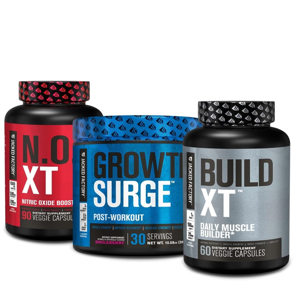 Jacked Factory N.O. XT Nitric Oxide Supplement, Growth Surge Post Workout Muscle Builder, Build XT Muscle Builder