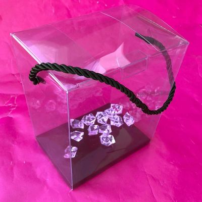 Durapak Supplies 48 PCS 5.5(W) x4(D) x7.5 inch (H) Rope Handle w/Black Card Bottom,Clear Plastic PVC Boxes for Party Favor Wedding Favor,retail products packaging and display