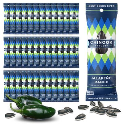 Chinook Seedery Low Sodium Sunflower Seeds  Jalapeno Ranch Flavor, Pack of 36, 1.5oz  Sunflower Seeds to Eat  Keto, Jumbo, Roasted, Baseball Snacks
