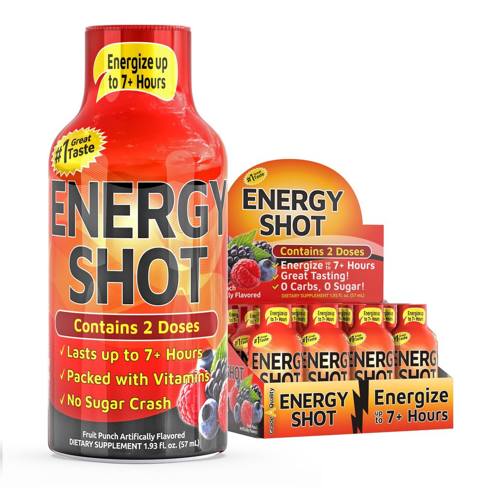 Fruit Punch Extra Strength Energy Shot 12 pk 260mg Natural Caffeine B12 B6 Energy & Focus Support 2 Servings Sugar Free Zero Calorie Green Tea B-Vitamins Electrolytes Vegan 1.93 fl oz