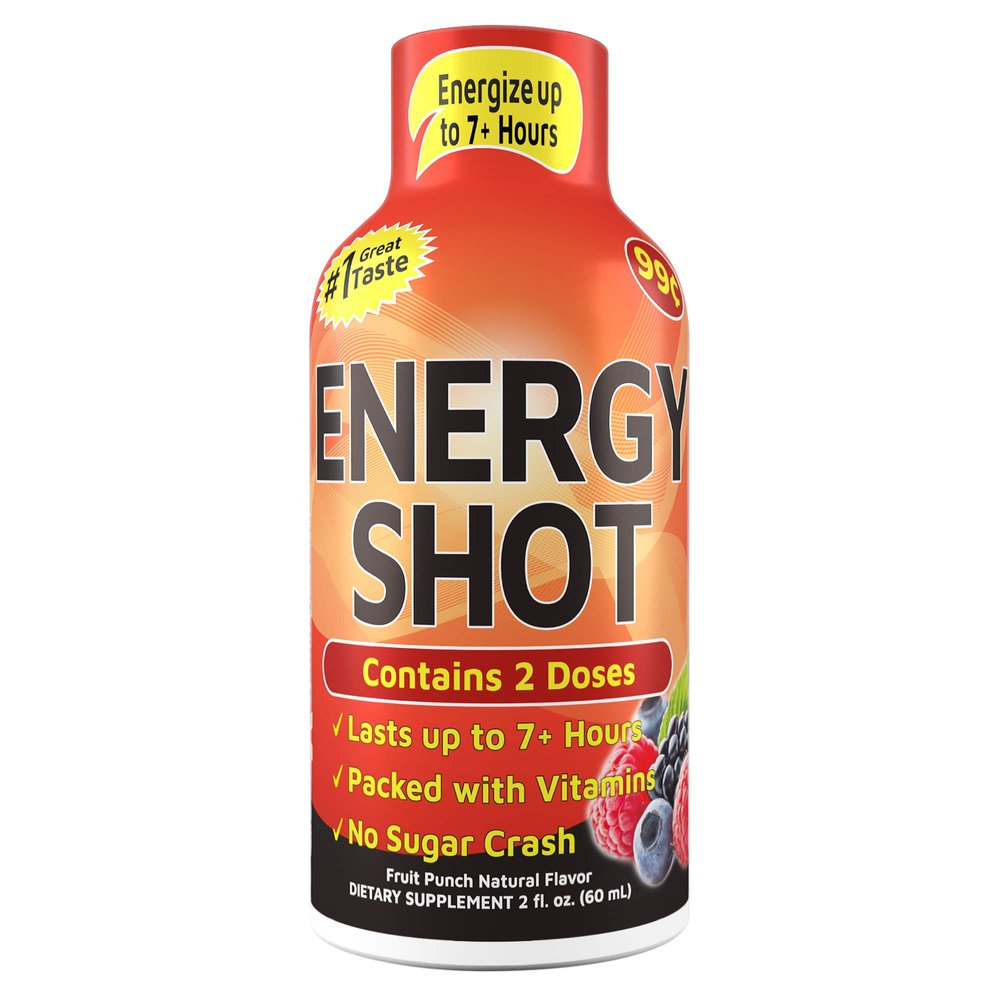 Grade A Quality Shots, Fruit Punch Flavor, Up to 7+ Hours of Energy, 1.93 Fl Oz, 4 Count