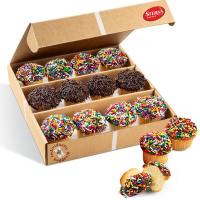 Mini Cupcakes [12 Count] Topped with Rainbow Sprinkles | Birthday Food Gifts for Your Mom, Dad, Grandkid |Fresh Vanilla Cupcakes Individually Wrapped | Kosher, Nut Free & Dairy Free | Sterns Bakery