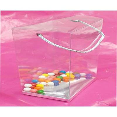 Durapak Supplies 48 PCS 5.5(W) x4(D) x7.5(H) Rope Handle w/Silver Card Bottom, Clear Plastic PVC Boxes for Party Favor Wedding Favor, retail products packaging and display