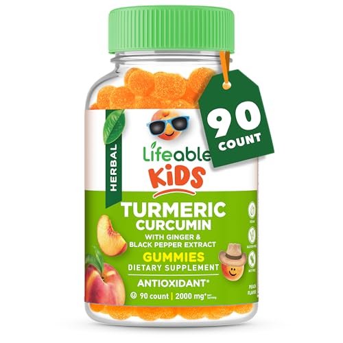 Lifeable Turmeric Curcumin and Ginger for Kids  with Black Pepper Extract  2000mg  Great Tasting Natural Flavor Gummy Supplement  Gluten Free Vegetarian Chewable  90 Gummies