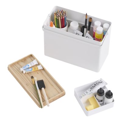 YAMAZAKI Home Tower First Aid Box Three Tiered Medical Supplies Metal Organizer With Multicompartment Storage - Steel + Wood