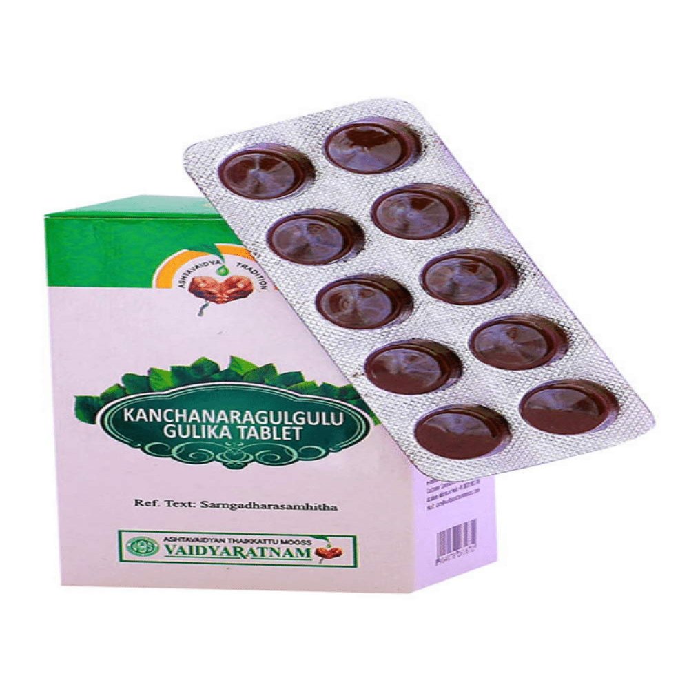 Vaidyaratnam Kanchanaragulgulu Gulika Tablet 100 Nos (Pack Of 1) Ayurvedic herbal products, Ayurvedic Organic products, Vaidyaratnam Products