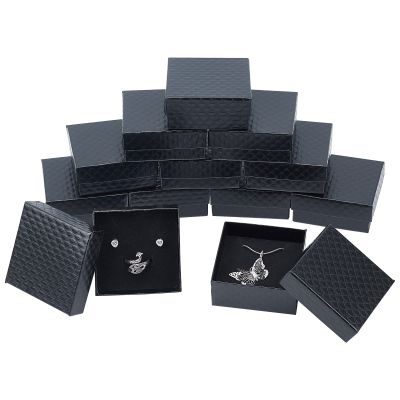 NBEADS 12 Pcs Cardboard Jewelry Box Square Paper Gift Case for Pendants Necklaces Bracelet Gift Packaging Shipping with Sponge Fill, Black