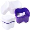 Denture Case,Denture Cups Bath, Toothbrush with hard denture, Dentures Container with Basket Denture Holder for Travel,Mouth Guard Night Gum Retainer Container (Purple) view 2