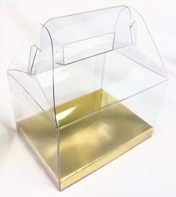 Durapak Supplies 192 PCS 4(W) x3(D) x2.5(H) Gable Handle w/Golden Card Bottom, Clear Plastic PVC Boxes for Party Favor Wedding Favor, retail products packaging and display