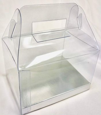 Durapak Supplies 192 PCS 4(W) x3(D) x2.5(H) Gable Handle w/Silver Card Bottom, Clear Plastic PVC Boxes for Party Favor Wedding Favor, retail products packaging and display