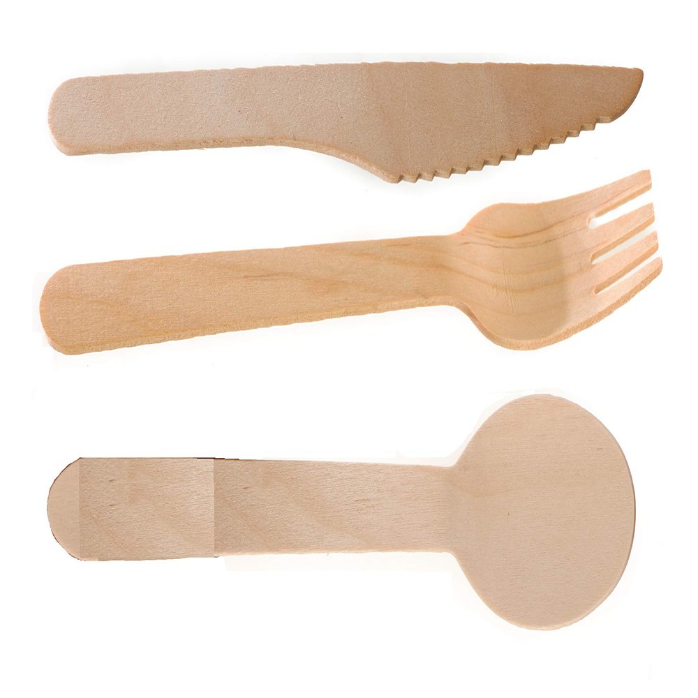 [200 PACK] Disposable Wooden Cutlery Set 3 in 1 - Wooden Fork, Knife, Spoon Set - Ecofriendly, Compostable, Silverware for Weddings, Parties, Breakrooms, Lunchrooms by EcoQuality