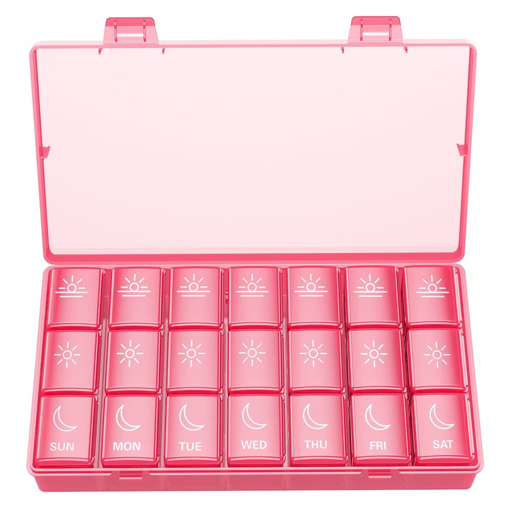 BUG HULL Weekly Pill Organizer 3X a Day, Daily 7 Day Medicine Pill Organizer 3 Times a Day, Travel Pill Case Container for Vitamins, Supplements