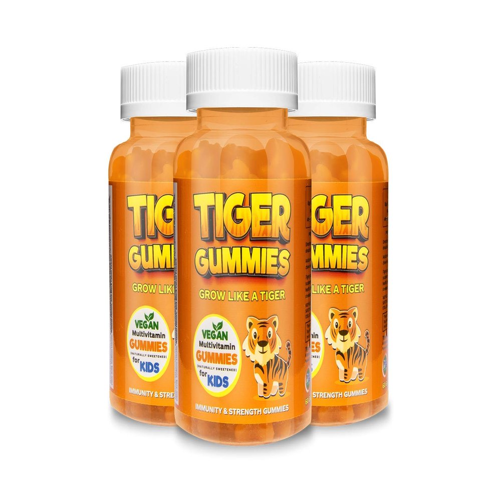 All-in-One Kids Multivitamin by Tiger Gummies - 22 Immunity & All Natural Vegan Ingredients. (3 Pack, 180 Count, 22 Vitamins in one Gummy, for Ages 4-18)