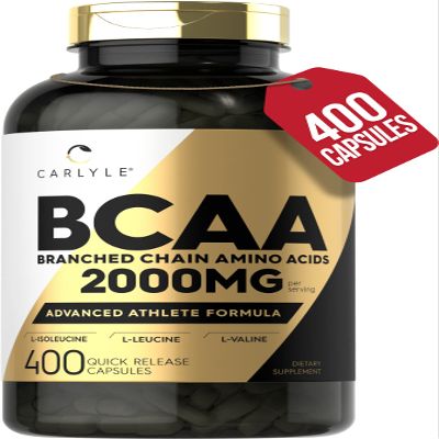 Carlyle BCAA Capsules | 2000mg | 400 Powder Pills | Amino Acids Supplement Blend | for Women and Men | with L-Isoleucine, L-Leucine, L-Valine | Non-GMO and Gluten Free
