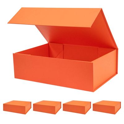 OBMMIRAO Upgrade 5PCS 13x9x4 Inch Orange Hard Large Gift Box with Lid, Foldable Magnetic Gift Boxes,Groomsman Box bridesmaid proposal box, Reusable Gift Boxes for Clothes