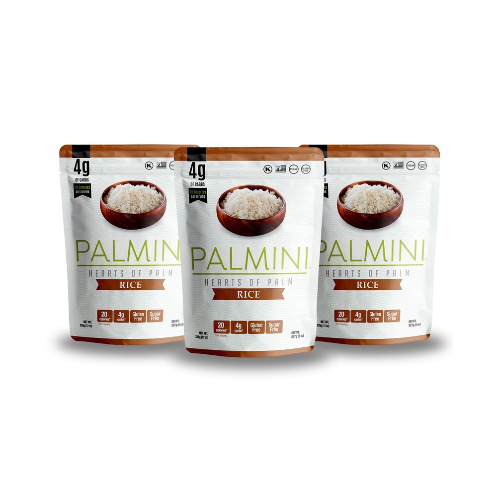 Palmini Rice | Low-Carb, Low-Calorie Hearts of Palm Rice | Keto, Gluten Free, Vegan, Non-GMO, Healthy | As seen on Shark Tank | (12 Ounces Pouches - Pack of 3)