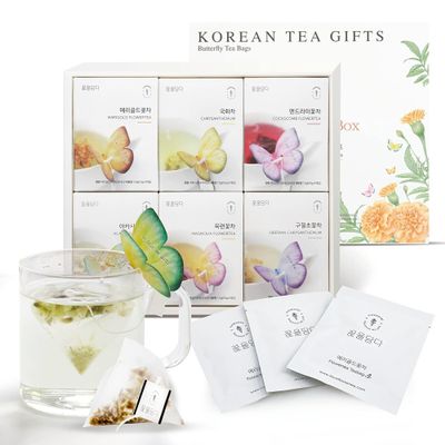 KKOKDAM Korean Tea Gift Set  6 Flavor Butterfly Tea Bag Sampler  Elegant Box for Tea Lovers - Unique Gift