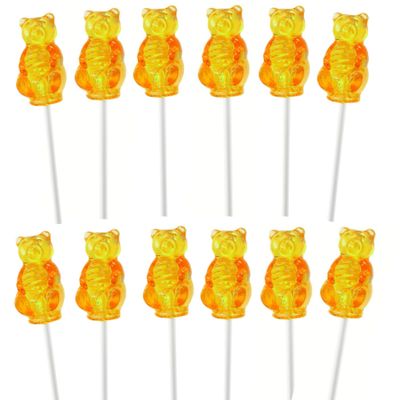 Lollipop Honey Flavored Hard Candy Shaped Bears Lollipops, Individually Wrapped Suckers Showers Decorations Pack of 12