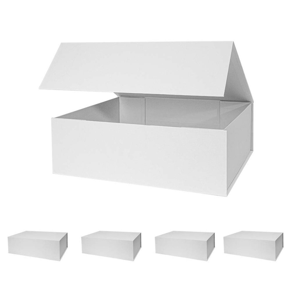 OBMMIRAO Upgrade 5PCS 13x9x4 Inch White Hard Large Gift Box with Lid, Foldable Magnetic Gift Boxes,Groomsman Box bridesmaid proposal box, Reusable Gift Boxes for Clothes