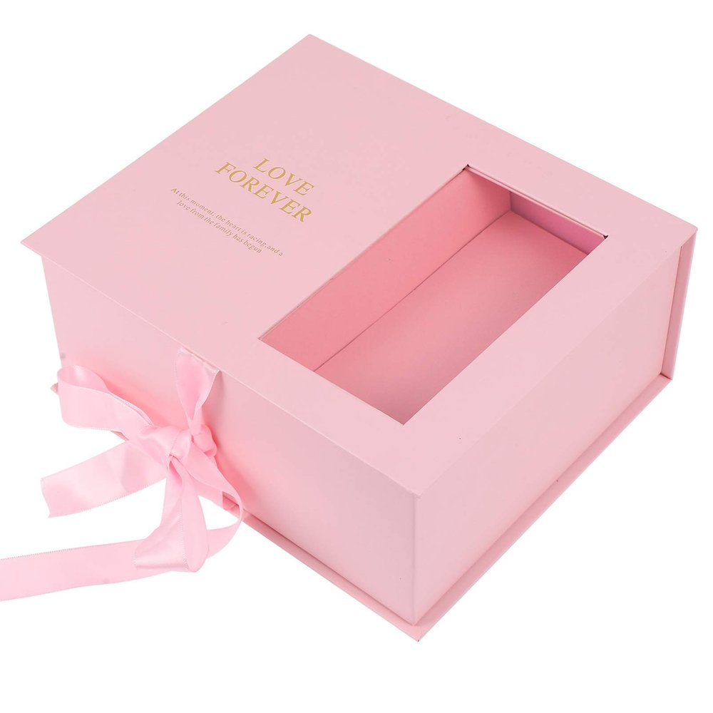 NUOBESTY Valentine's Day Flower Wrapping Box Elegant Half-window Packaging Case Hard Cardboard Floral Holder for Birthdays Anniversaries and Special Occasions
