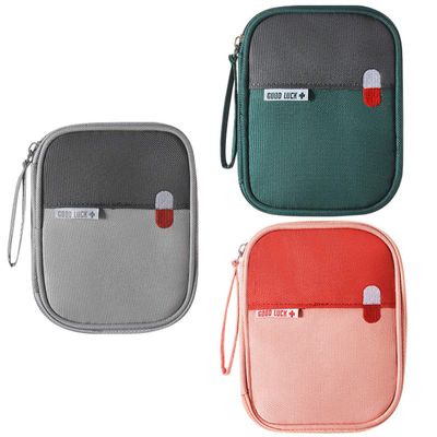 First Aid Kit Bag Empty Travel Medication Pouch Mini Zippered Oxford Medical Survival Kit Carrier Handy Medicine Pills Drugs Package Organizer with 3 Pocket+1 Main Holder-5.5x4.3x0.8Inch (3Pack-S)