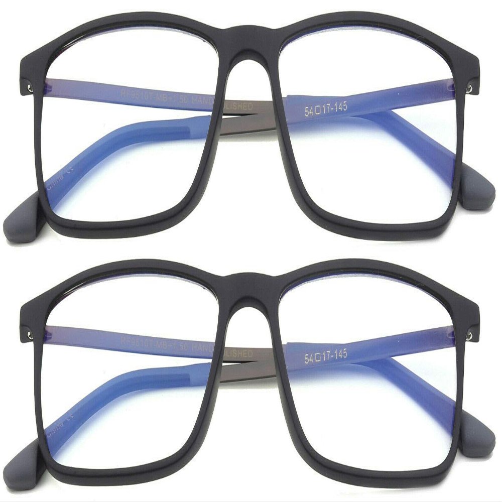 2 Pairs Matte Black Reading Glasses Stainless Steel Temple TR90 Blue Ray Blocking Computer With Case (2 Pairs - Matte Black, 1.75)