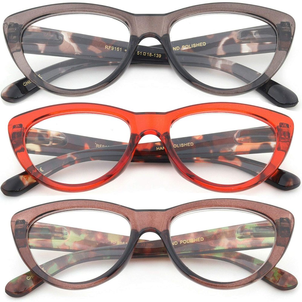 3 Pairs Women Reading Glasses Classic Cat Eye Retro Simple Cute Fashion Reader Eyewear (3 Pairs - Brown, Gray, Red, 1.75)
