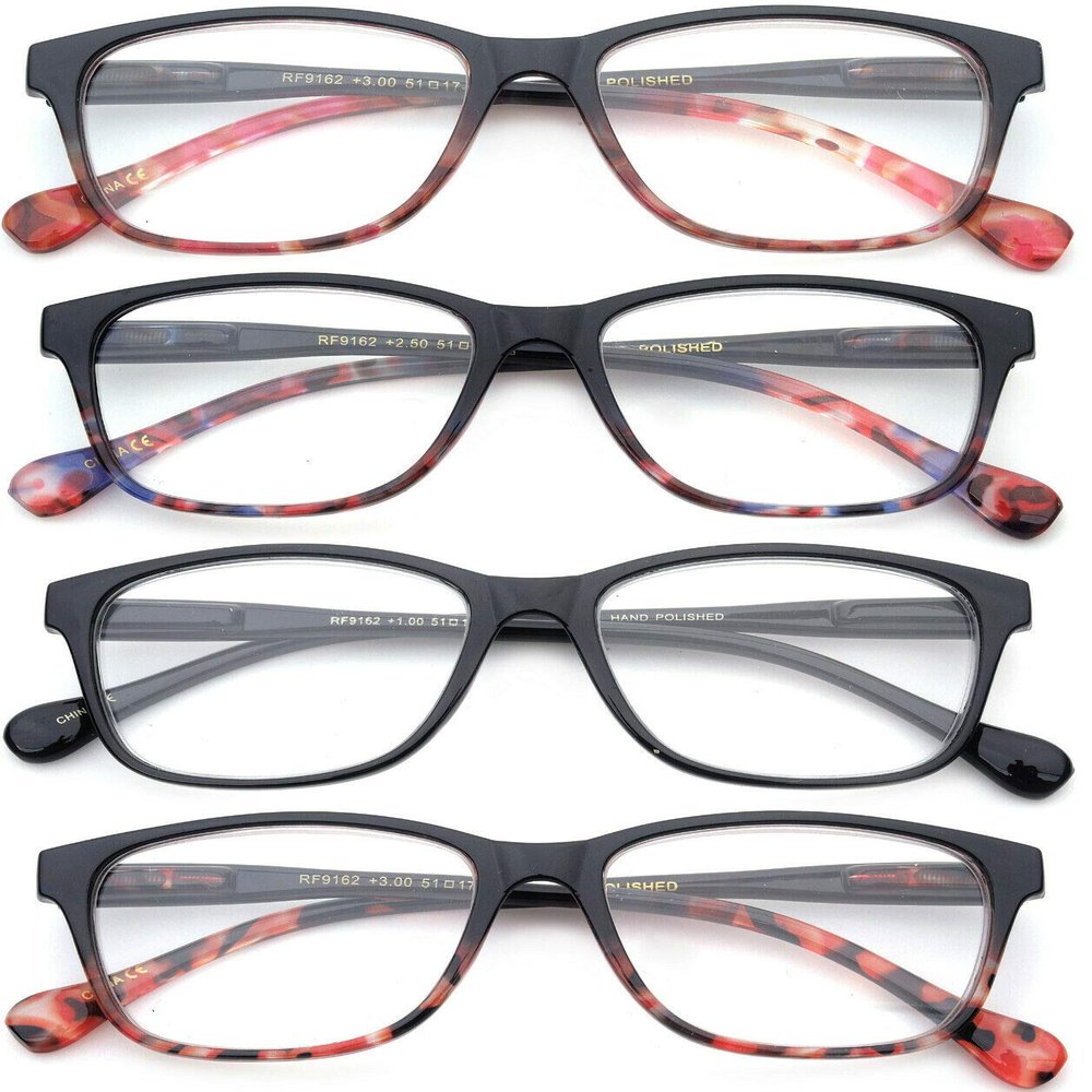 4 Pairs Man Women Fashion Reading Glasses Classic Retro Reader Spring Hinged Frame +1.00 to +3.00 (4 Pairs - One Color Each, 1.75)