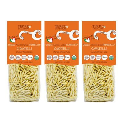 3 PACKS ORGANIC ITALIAN DURUM WHEAT CAVATELLI PASTA  Sicilian Ancient Grain Russello Vegan Crafted in Italy. LOW-GLUTEN INDEX. Has 6X More Fiber and Protein than Popular Grains