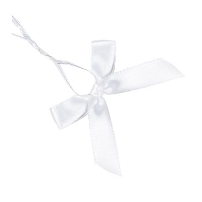 AKLVBL 100 Pack White Satin Ribbon Twist Tie Bows for Treat Bags, Gift Bags, Bakery Candy Bags and Package Decorating Ribbon Bow, Bowknot for Gifts