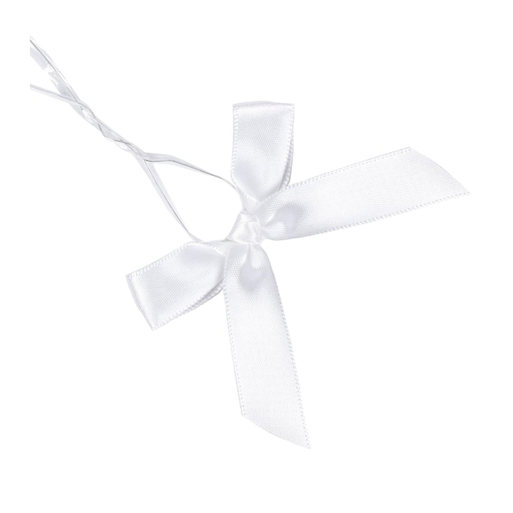 AKLVBL 100 Pack White Satin Ribbon Twist Tie Bows for Treat Bags, Gift Bags, Bakery Candy Bags and Package Decorating Ribbon Bow, Bowknot for Gifts