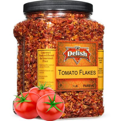 Premium Dried Tomato Flakes by It's Delish  16 OZ Jumbo Reusable Container  Dried Natural Tomatoes Ready to Cook  Dehydrated Tomato Vegetable Flakes  Great for Home Cooking, Camping & Backpacking