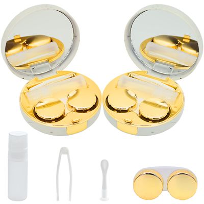 FEILIBAY 2 Pack Marble Contact Lens Case All-in-One Travel Contact container Soak Storage Kit(Gold)