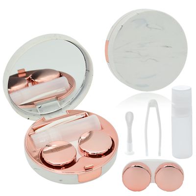 FEILIBAY 2 Pack Marble Contact Lens Case All-in-One Travel Contact container Soak Storage Kit(Rose Gold)