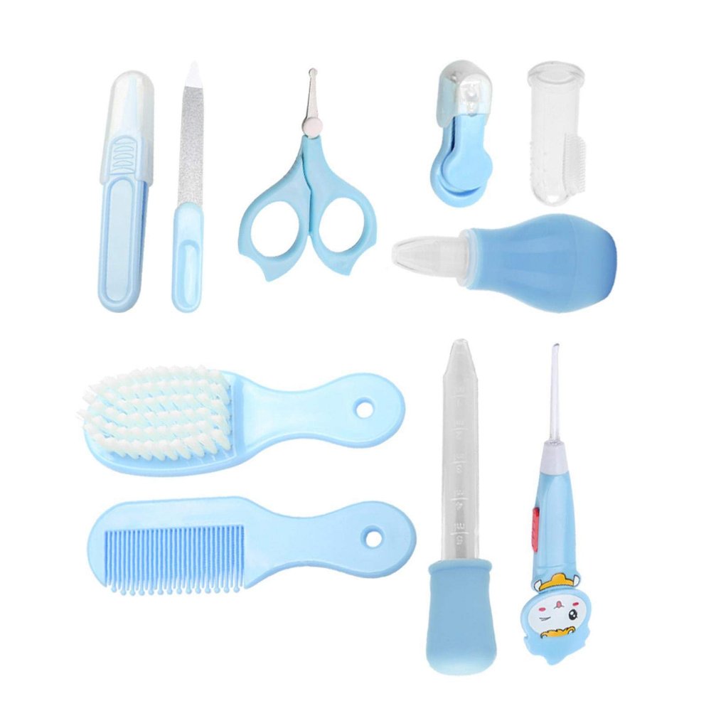 Baby Grooming & Health Kits, Toddler Healthcare and Grooming Set, 10 in 1 Baby Health Care Tools with Safety Nail Clipper Scissor Newborn Grooming Kit (Blue)