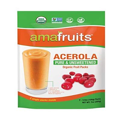 Amafruits Acerola Frozen Puree Pure and Unsweetened Smoothie and Bowl Packs | USDA Organic | Non-GMO Certified | Zero Sugar| Immunity Support |100% Natural Superfruit | 72 Packs x 3.5oz