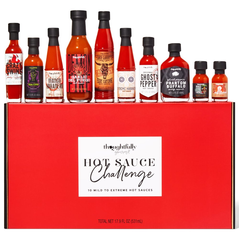 Thoughtfully Hot Sauce Challenge, Mild to Extreme Hot Sauce Variety 10 Pack, Unique Gift for Men, Husband, Dad, Father, Birthday and Christmas