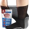 2 Pairs Extra Wide Socks For Swollen Feet, Non-Slip Hospital and Diabetic Socks for Men and Women view 1