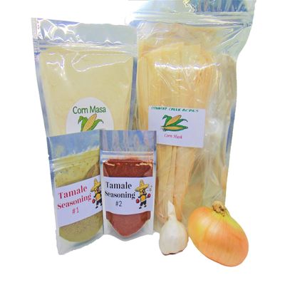 Tamale Kit- Includes 2 Seasoning Packs, 25 Corn Husks, Corn Masa, 1 Onion, 1 Garlic Bulb (Makes 2 Dozen Tamales). Great for Any Occasion. - Country Creek Acres