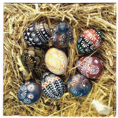 AM Dcor Easter Luncheon Napkins - 20 Soft Triple-Ply Paper Napkins Easter Eggs on Straw - 13" x 13"